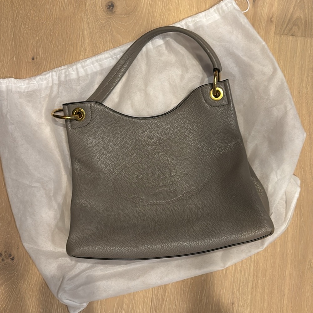 Prada taupe purse with embossed leather